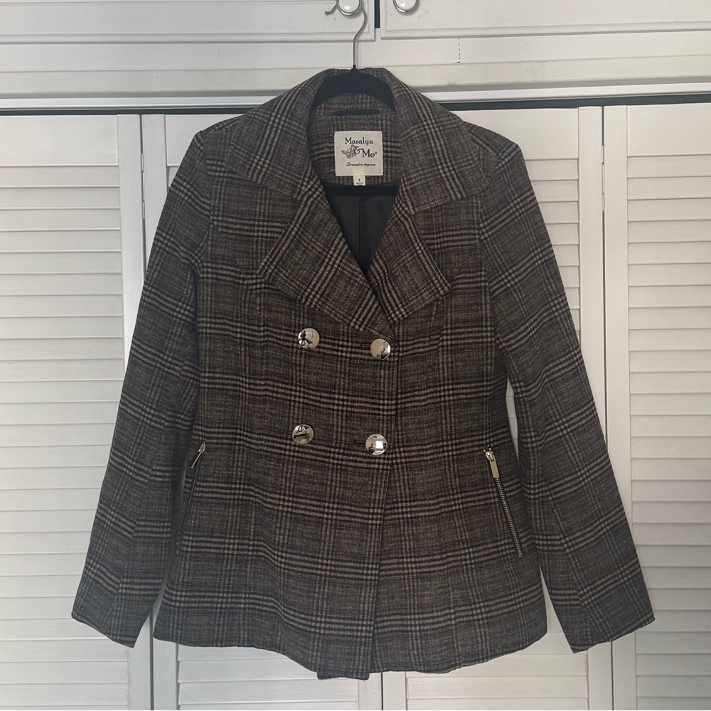 Maralyn & Me Brown & Black Plaid Blazer